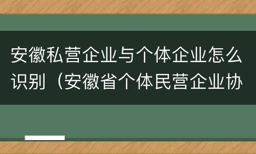 安徽私营企业与个体企业怎么识别（安徽省个体民营企业协会官网）