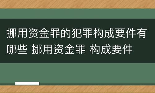 挪用资金罪的犯罪构成要件有哪些 挪用资金罪 构成要件