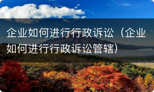 企业如何进行行政诉讼（企业如何进行行政诉讼管辖）