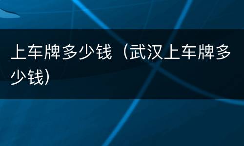 上车牌多少钱（武汉上车牌多少钱）