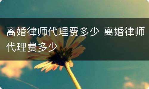 离婚律师代理费多少 离婚律师代理费多少