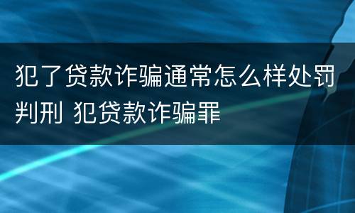 犯了贷款诈骗通常怎么样处罚判刑 犯贷款诈骗罪