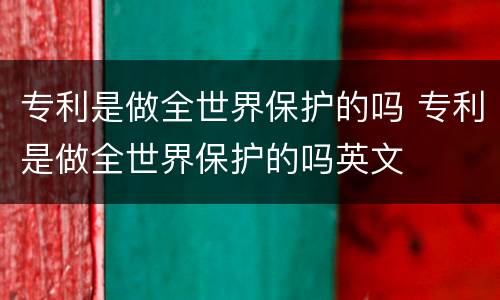 专利是做全世界保护的吗 专利是做全世界保护的吗英文
