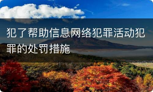 犯了帮助信息网络犯罪活动犯罪的处罚措施