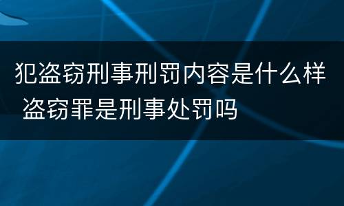 犯盗窃刑事刑罚内容是什么样 盗窃罪是刑事处罚吗