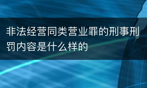 非法经营同类营业罪的刑事刑罚内容是什么样的