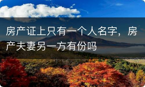 房产证上只有一个人名字，房产夫妻另一方有份吗