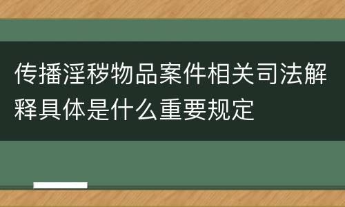 传播淫秽物品案件相关司法解释具体是什么重要规定