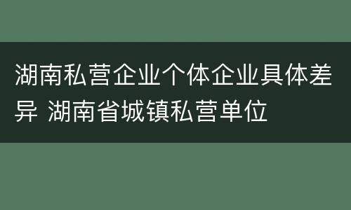 湖南私营企业个体企业具体差异 湖南省城镇私营单位