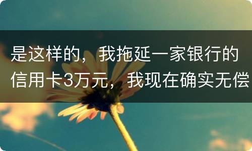 是这样的，我拖延一家银行的信用卡3万元，我现在确实无偿还本领，该要怎样办
