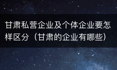 甘肃私营企业及个体企业要怎样区分（甘肃的企业有哪些）