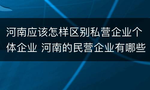 河南应该怎样区别私营企业个体企业 河南的民营企业有哪些