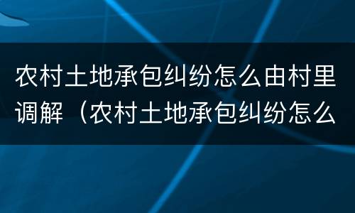 农村土地承包纠纷怎么由村里调解（农村土地承包纠纷怎么由村里调解呢）