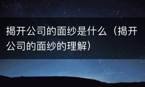 揭开公司的面纱是什么（揭开公司的面纱的理解）