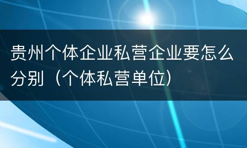 贵州个体企业私营企业要怎么分别（个体私营单位）