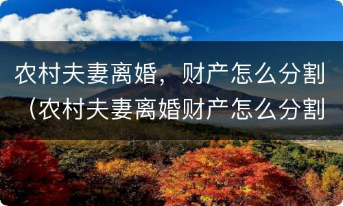 农村夫妻离婚，财产怎么分割（农村夫妻离婚财产怎么分割?）