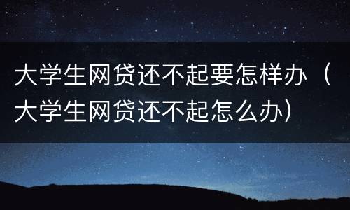 大学生网贷还不起要怎样办（大学生网贷还不起怎么办）