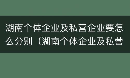 湖南个体企业及私营企业要怎么分别（湖南个体企业及私营企业要怎么分别缴税）