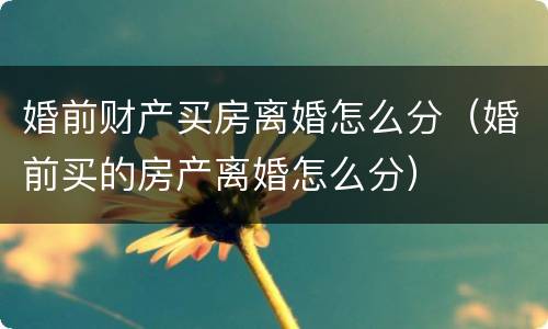婚前财产买房离婚怎么分（婚前买的房产离婚怎么分）