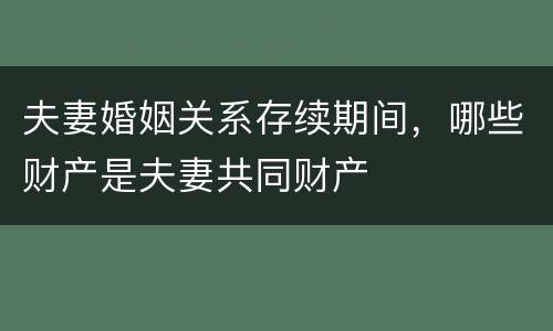 夫妻婚姻关系存续期间，哪些财产是夫妻共同财产