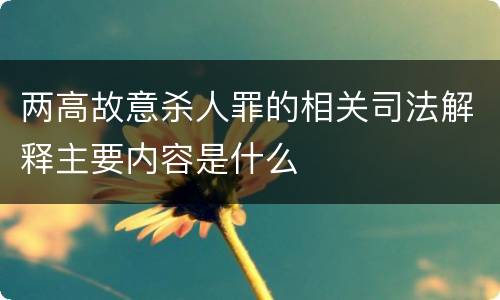 两高故意杀人罪的相关司法解释主要内容是什么