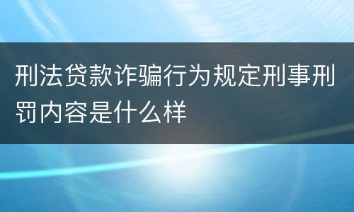 刑法贷款诈骗行为规定刑事刑罚内容是什么样