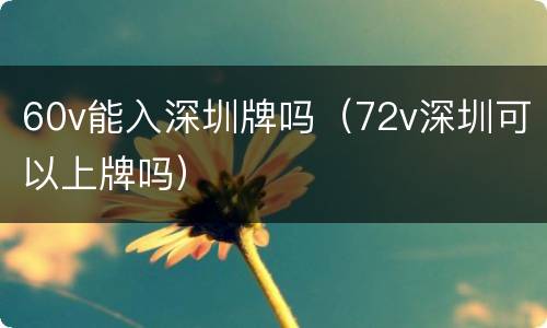 60v能入深圳牌吗（72v深圳可以上牌吗）