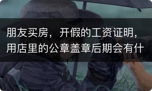 朋友买房，开假的工资证明，用店里的公章盖章后期会有什么责任
