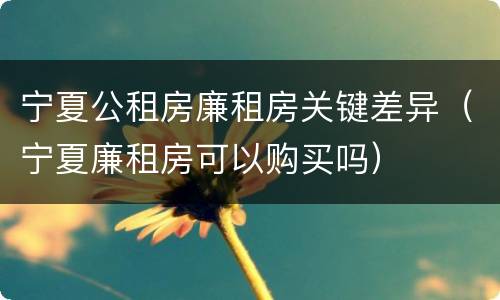 宁夏公租房廉租房关键差异（宁夏廉租房可以购买吗）