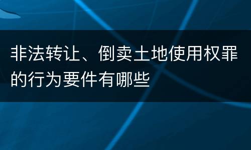 非法转让、倒卖土地使用权罪的行为要件有哪些