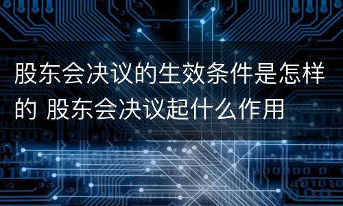 股东会决议的生效条件是怎样的 股东会决议起什么作用