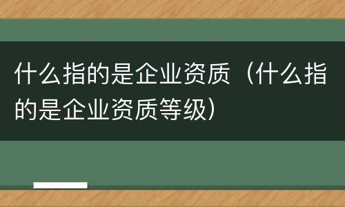 什么指的是企业资质（什么指的是企业资质等级）