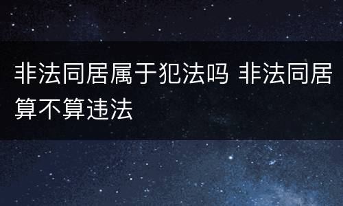 非法同居属于犯法吗 非法同居算不算违法