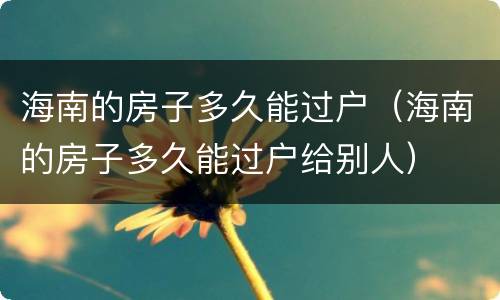 海南的房子多久能过户（海南的房子多久能过户给别人）