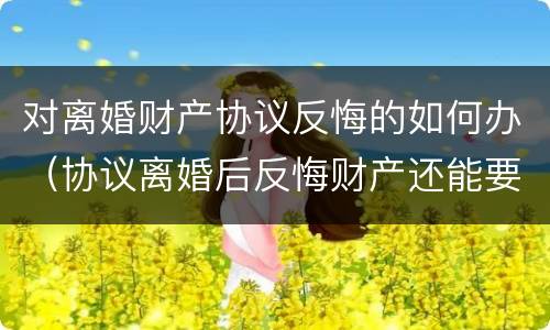 对离婚财产协议反悔的如何办（协议离婚后反悔财产还能要回来吗）