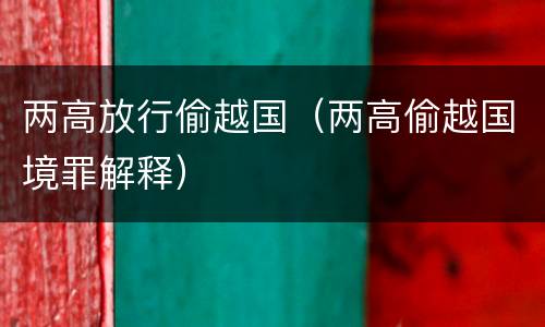 两高放行偷越国（两高偷越国境罪解释）