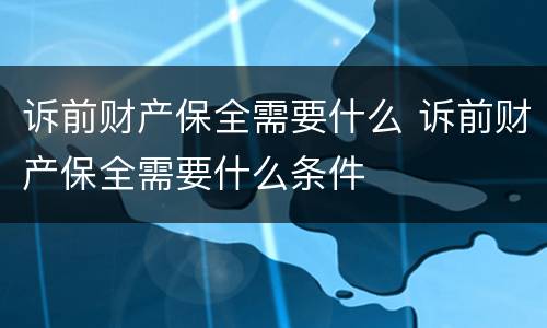 诉前财产保全需要什么 诉前财产保全需要什么条件