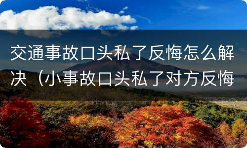 交通事故口头私了反悔怎么解决（小事故口头私了对方反悔）