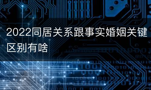 2022同居关系跟事实婚姻关键区别有啥