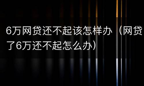 6万网贷还不起该怎样办（网贷了6万还不起怎么办）
