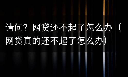 请问？网贷还不起了怎么办（网贷真的还不起了怎么办）