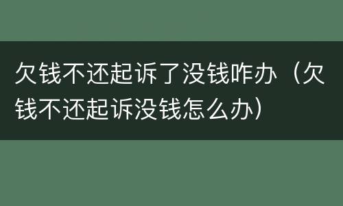 欠钱不还起诉了没钱咋办（欠钱不还起诉没钱怎么办）