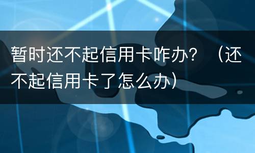 暂时还不起信用卡咋办？（还不起信用卡了怎么办）