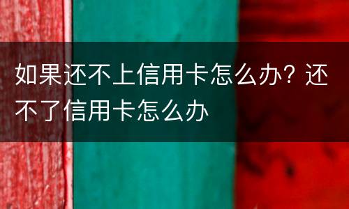 如果还不上信用卡怎么办? 还不了信用卡怎么办