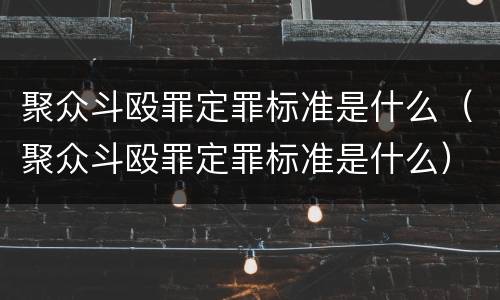 聚众斗殴罪定罪标准是什么（聚众斗殴罪定罪标准是什么）