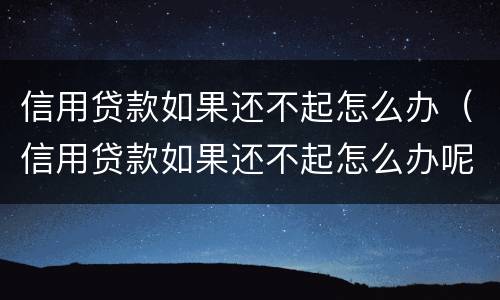 信用贷款如果还不起怎么办（信用贷款如果还不起怎么办呢）