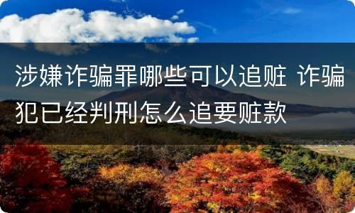 涉嫌诈骗罪哪些可以追赃 诈骗犯已经判刑怎么追要赃款