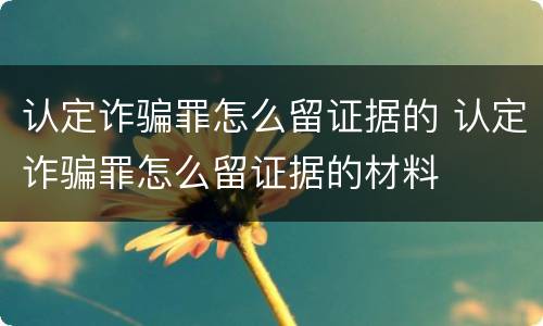 认定诈骗罪怎么留证据的 认定诈骗罪怎么留证据的材料