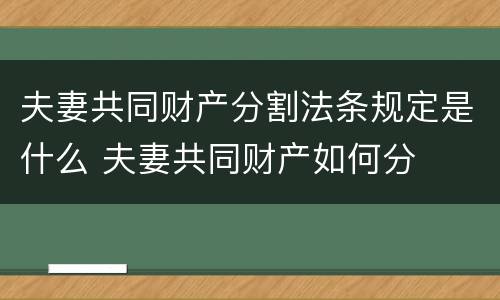 夫妻共同财产分割法条规定是什么 夫妻共同财产如何分