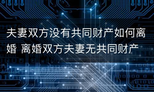 夫妻双方没有共同财产如何离婚 离婚双方夫妻无共同财产